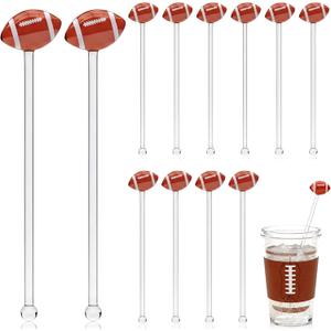 12 Pcs 7 Inch Football Cocktail Stirrers Glass Swizzle Stir Sticks Coffee Drink Stirrers Hot Cocoa Chocolate Bar Supplies Sports Cocktail Stick Decoration Party Favors(Football)
