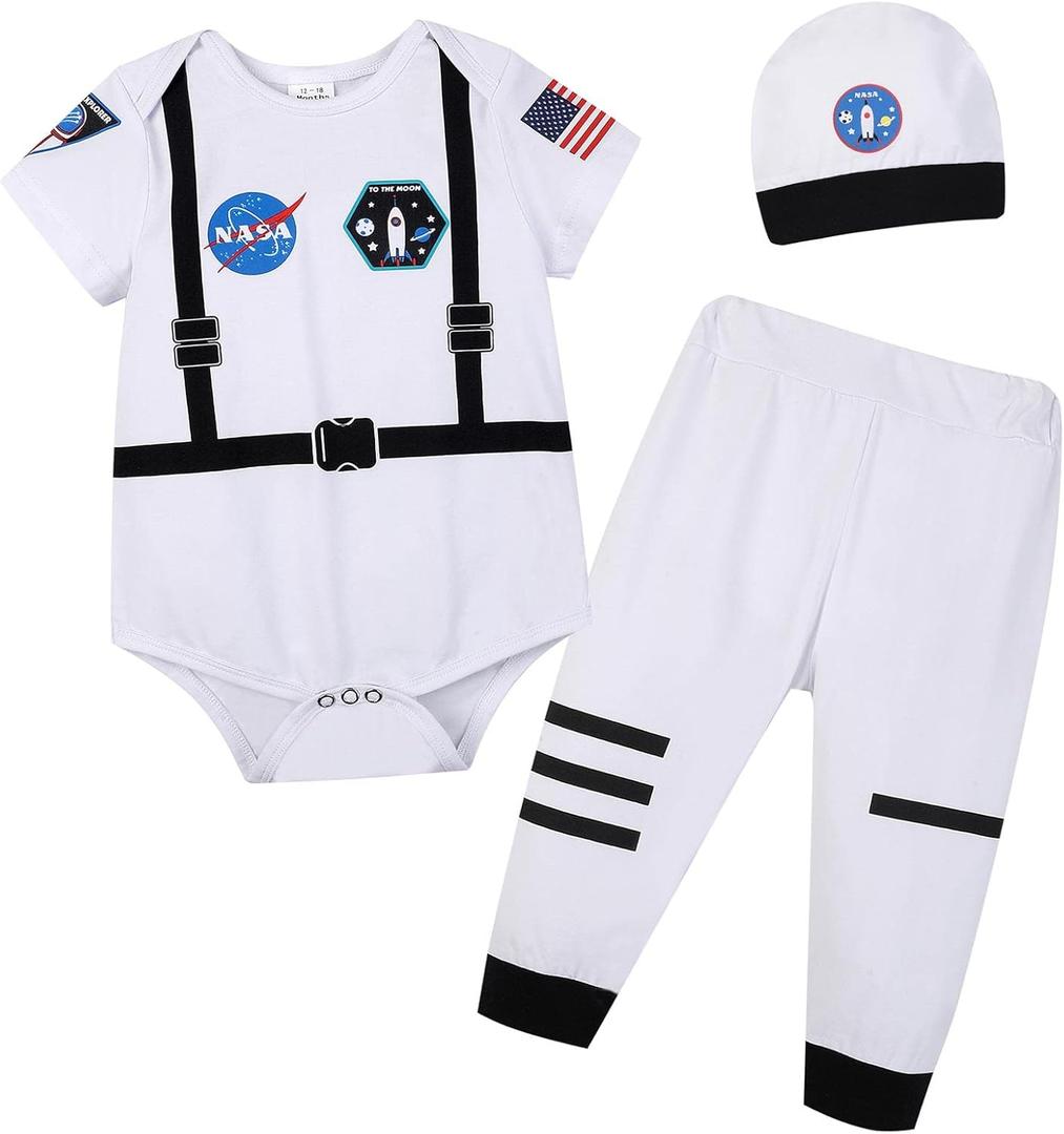 Newborn Infant Baby Boys Girls Astronaut Costume Toddler Police Uniform pirate Outfit Prince Doctor Costume (6-12 Months, Astronaut Short White)