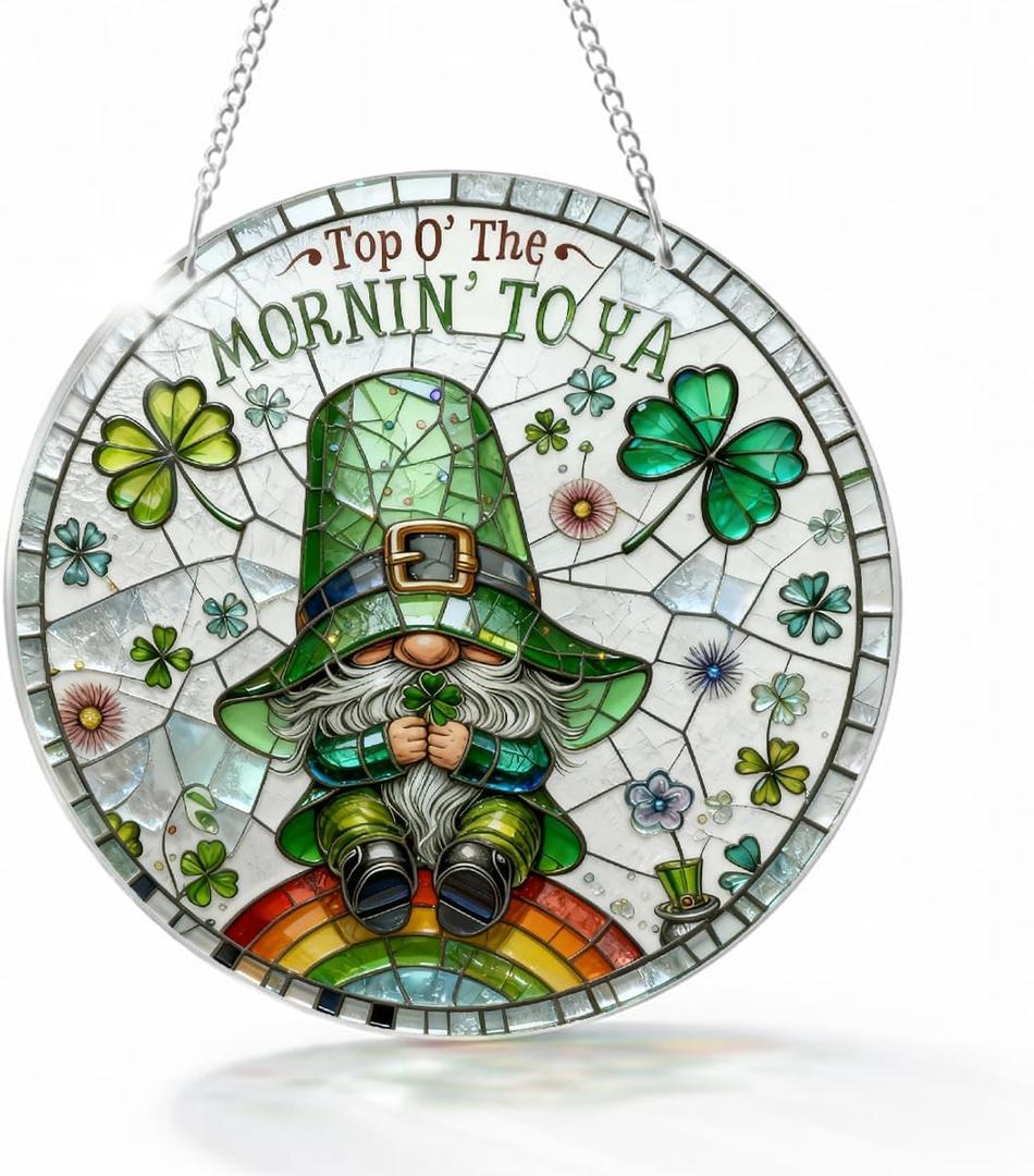 Irish Leprechaun Greeting Decor, Top O The Mornin Shamrock Acrylic Hanging, St. Patricks Day Whimsical Home Decoration Indoor Outdoor, Fun Gift for Friends Family