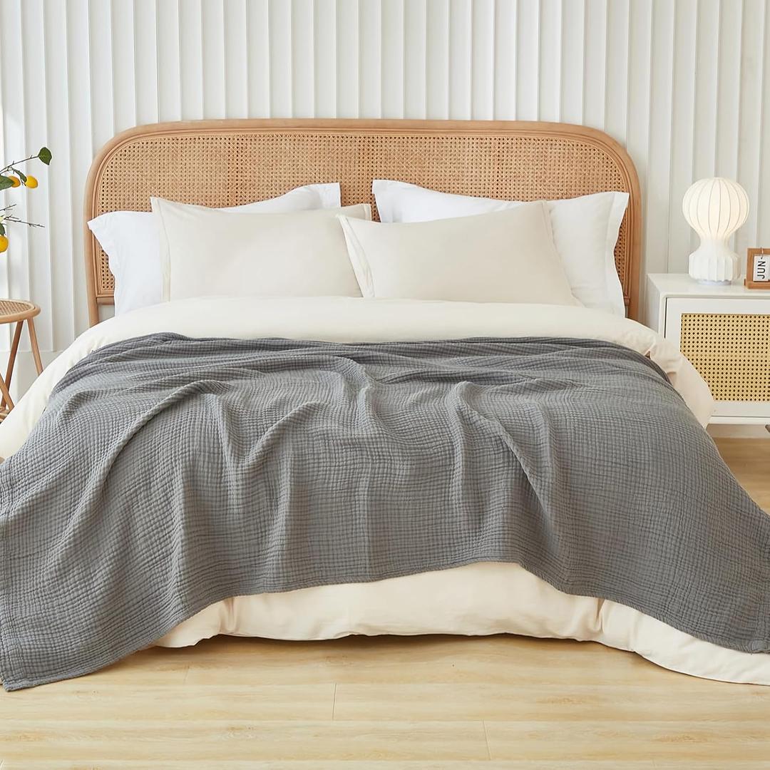 EMME Cotton Muslin Blanket King Size - Soft, Breathable Layering Blanket, 108"x90", All Season Gauze, Grey
