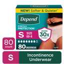 Depend Fresh Protection Incontinence Underwear for Women, Adult Diapers, S, 80 Count