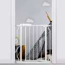 Narrow Baby & Dog Gate 24-29 Inch, Tension Mounted No Drilling, Walk Through Indoor Safety Gate for Narrow Doorways & Stairs - Metal Design for Kids and Pets, White