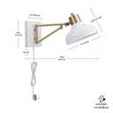 GLOBE Electric 51344 1-Light Plug-in or Hardwire Swing Arm Wall Sconce, White, Brass Accents, White-Cloth Cord, Mounted Bedside Lamp, Kitchen Sconces Wall-Lighting, Bulb Not Included