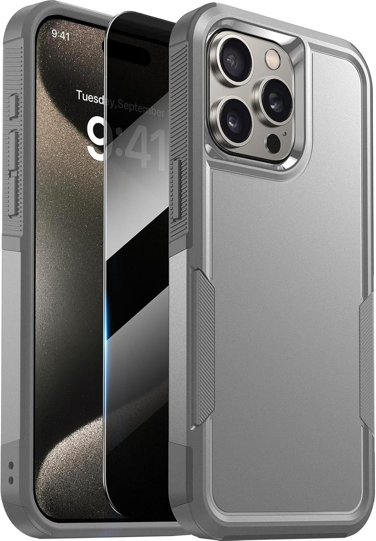 Diaclara Designed for iPhone 15 Pro Max Case, [with Privacy Screen Protector] [Anti Spy] [Military Grade Drop Protection] Heavy Duty Full-Body Shockproof Phone Case, Natural Titanium