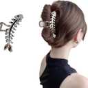 New 1 Piece Silver Hair Clip Fish Bone Large Size Hair Claw Clips for Thick Hair & Thin Hair Nonslip Metal Hair Accessories Fashion Styling for Women Girls