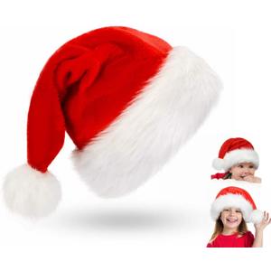 Christmas Hat Xmas Holiday Hat for Kids Santa Hats for Party Supplies 2025 Updated Extra Thicken Classic Velvet