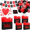 Soulchen 5 Senses Gift Bags for Him Her with Labels, Five Senses Gift Birthday Party Decoration Tissue Paper Handles, Comes with Rose Petals Banner Balloons for Party(Birthday,Red Black)
