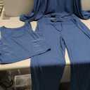 Fessceruna Womens 3 Piece Lounge Sets Pajamas Knit Long Sleeve Cardigan Crop Top Wide Leg Pants Loungewear Set, Size L