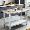 Stainless Steel Prep Table, 40 x 20 inches,Kitchen Prep Table Commercial Heavy Duty Countertop with Adjustable Under Shelf and Feet for Kitchen,Outdoor,Restaurants,Hotels,Works