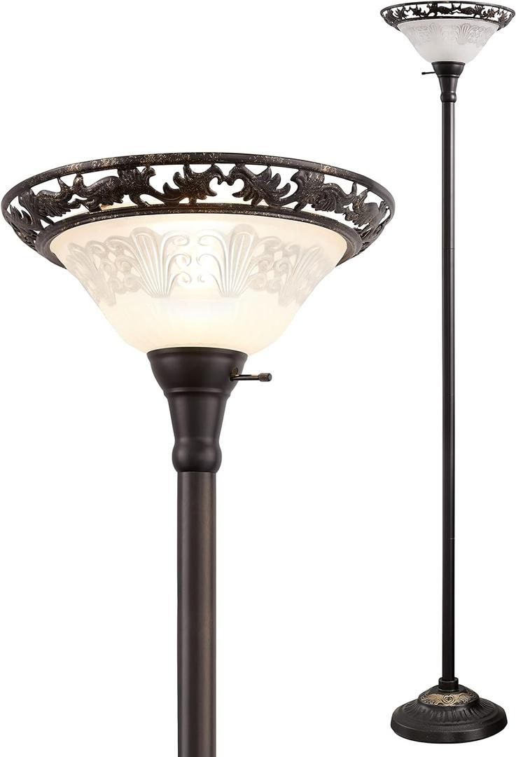 Luvkczc Victorian Floor Lamp, 70" Elegant Standing Lamp with Alabaster Glass Shade, Metal Pole & Heavy Base, Vintage Tall Corner Lamp for Bedroom, Living Room, Office. No Bulbs (1 Head)