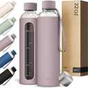 KIVY Glass Water Bottle with Silicone Sleeve 32 oz [WITH MEASUREMENT] - Borosilicate Glass Water Bottle Screw Top - Clear Bottles with Measurement Marking - Slim Waterbottle Aesthetic - Taupe