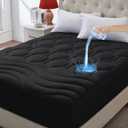 ELVEN HOME King Size Mattress Pad Waterproof, Cooling Mattress Topper Noiseless, Leak Proof Mattress Protector Deep Pocket Washable, Quilted Fitted Soft King Mattress Pad Cover (78x80 inch, Black)