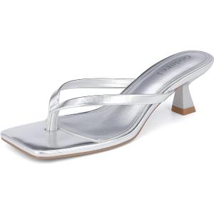 Goderci Kitten Flip Flop Thong Low Heels for Women Square Open Toe Slip On Heeled Sandals, Size 9