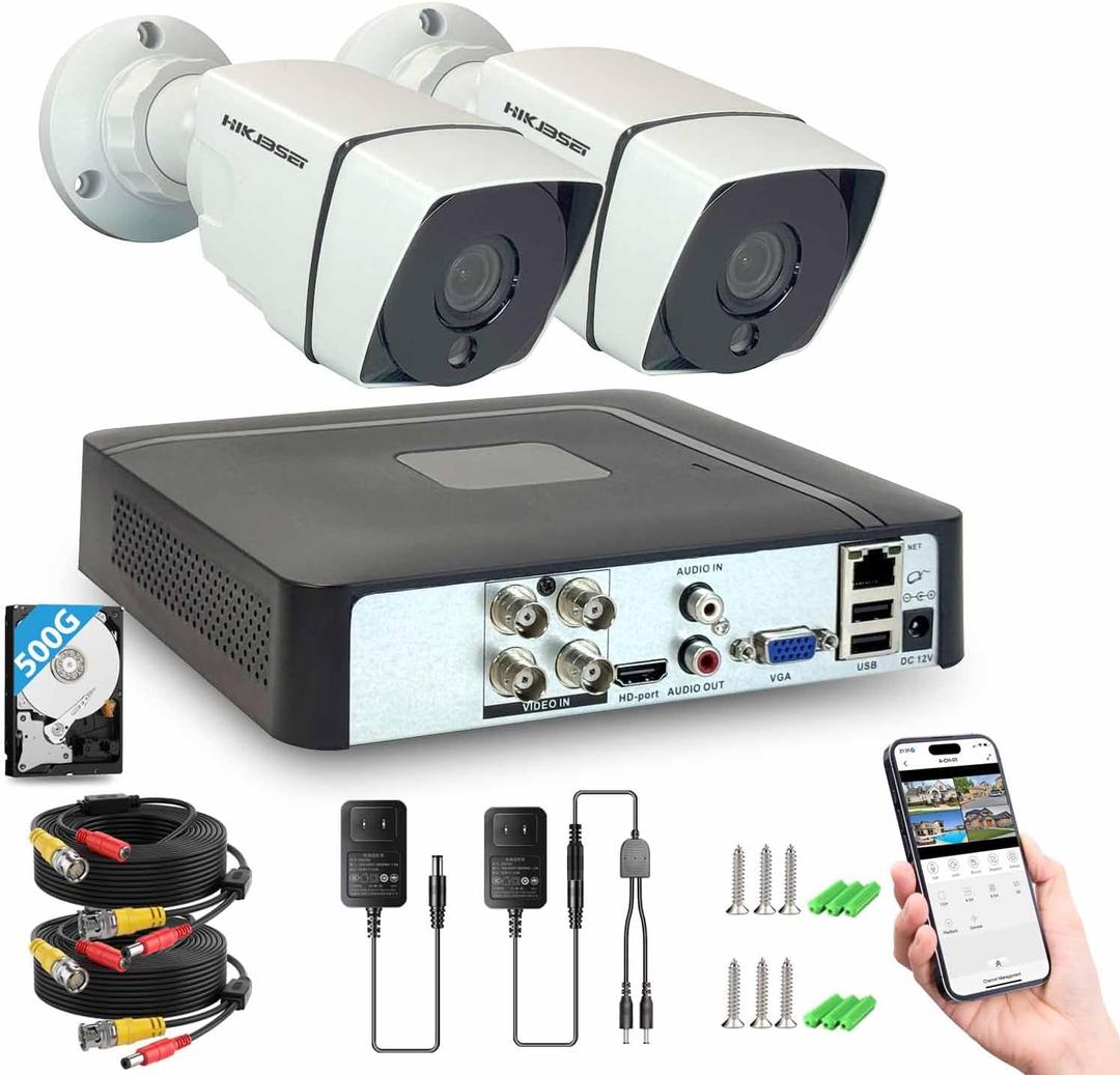 4CH 1080P Security Camera System Outdoor Indoor with Motion Detection, Night Vision, with 500GB Hard Drive, 2pcs HD 1080P 1920TVL Surveillance Bullet Cameras, for Home 24/7 Recording
