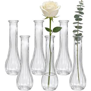 Glass Bud Vases for Centerpieces, 6 Pack Clear Small Flower Vases for Wedding Decorations and Indoor Home Decor, Hurricane Candle Holder for Table Shelf, Party