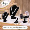 Wenqik 5 Pcs Velvet Jewelry Display Set Necklace Bust Holder T Bar Bracelet Holder Ring Display Stand Jewelry Organizer for Vendors Selling Trade Show Retail Home Decor (Black)