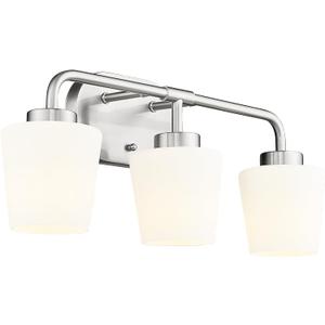 Bathroom Light Fixtures Over Mirror, 3-Light Brushed Nickel Vanity Lighting Fixtures with Milk White Glass, Vintage Farmhouse Wall Sconces Lighting, AD-22004-3W-SN (Nickel, Milk White Glass)