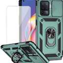 for Oppo A94 4G/Reno5 Lite/F19 Pro/Reno 5F Case with Tempered Glass Screen Protector and Slide Camera Cover, Magnetic Ring Car Mount Holder Kickstand Protective Cover for Oppo A94 4G Green