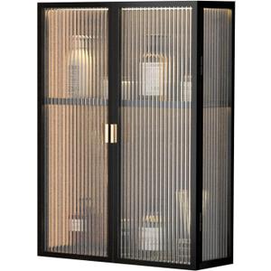 Wall Mounted Home Bathroom Cabinet, Acrylic Doors, Black, 2 Layers, 40cm x 14cm x 53cm, Modern, Rust Resistant, Moisture Resistant, Bathroom Essentials, Cosmetics, Medicine