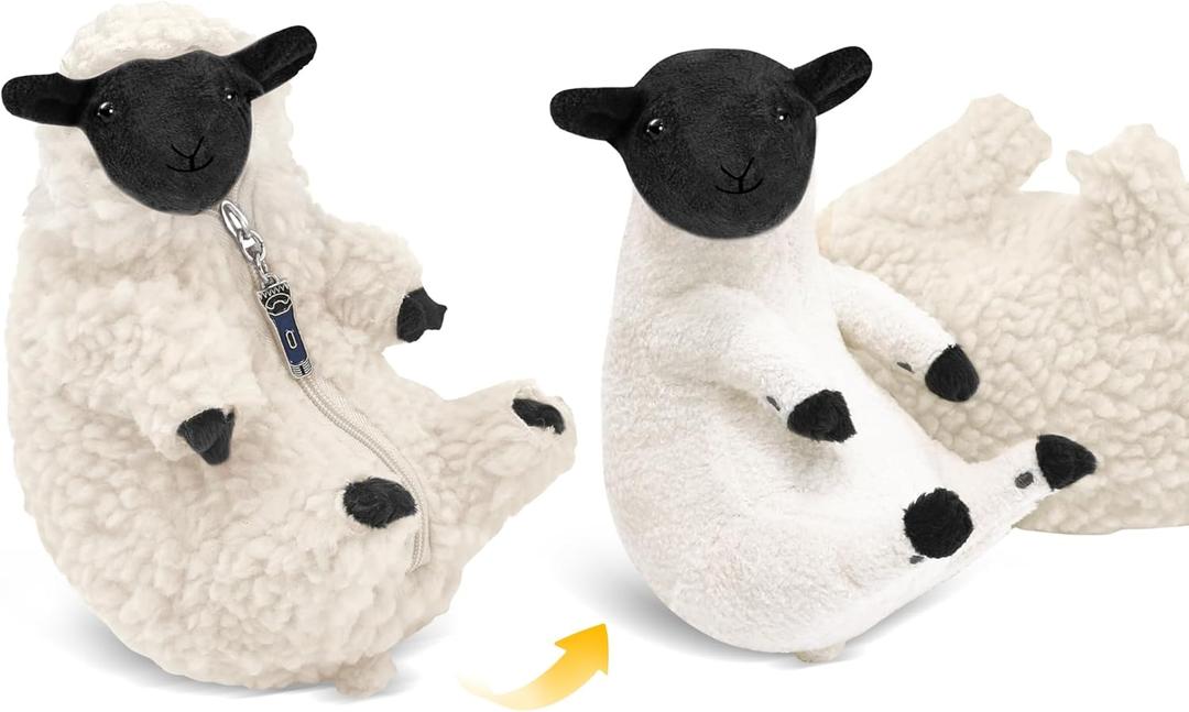 AGRIMONY Cute Shaved Sheep Stuffed Animals, Small Plushies Kawaii Lamb Plush Toys, Easter Valentines Mothers Day Birthday Christmas Funny Gifts Sheep Decor for Kids Girls Boys Teens Women (Black white)