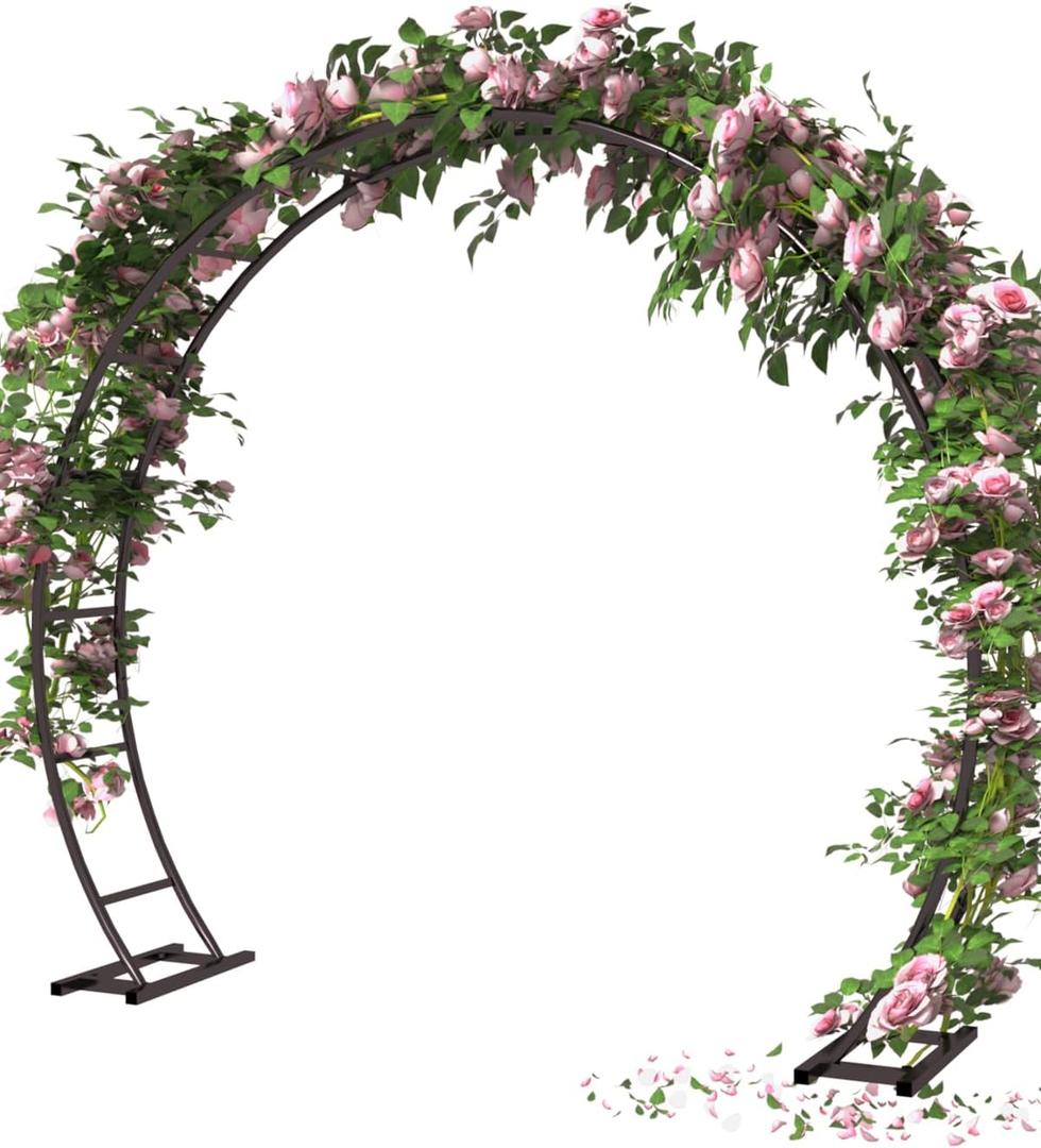 Queension Metal Arch Backdrop Stand 8Ft Wide 7Ft High, Wedding Arch Frame for Wedding Decorations, Balloon Arch Stand with Base for Ceremony, Outdoor Garden Arch Trellis for Climbing Plants, Black