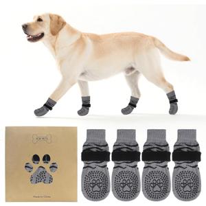KOOLTAIL Anti Slip Dog Socks to Prevent Licking Paws,Dog Shoes for Hot Pavement & Hardwood Floors,Durable Soft Double Sided Grippy Socks for Small  Dogs, Traction Control for Senior Dogs, Tiger Grey, Small