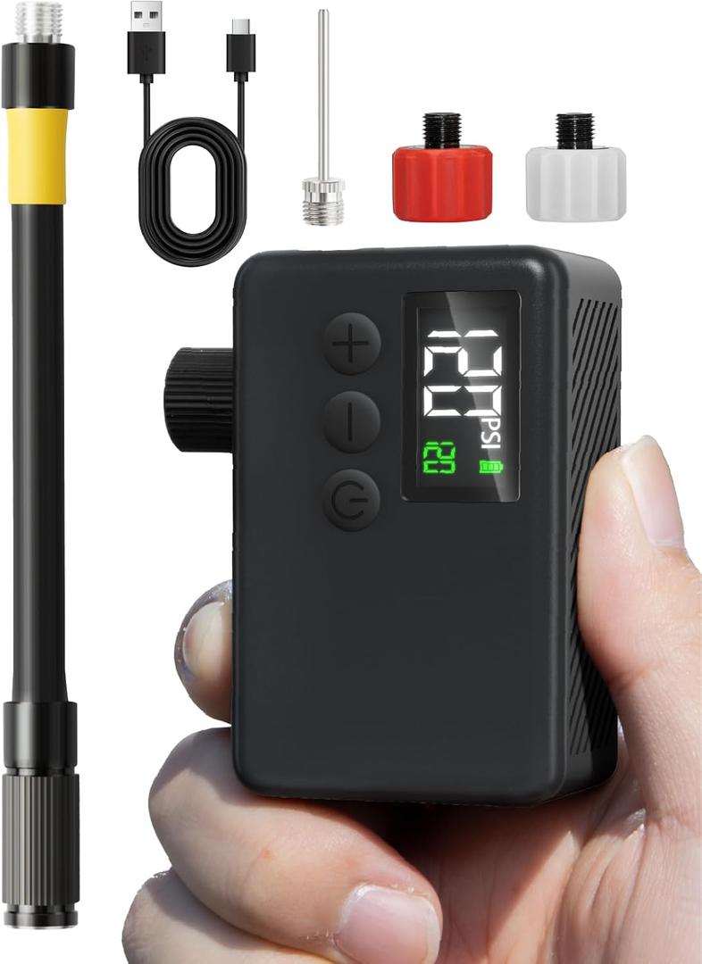 GPUTEK Mini Bike Tire Air Pump: Fast Inflate Portable Small Bicycle Electric Pump for Presta and Schrader Valves, 120 Psi High Pressure Pump with Digital Gauge for Road Bike, Mountain Bike, E-Bike