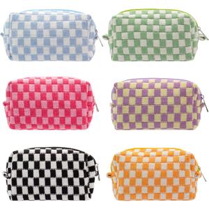 PAZIMIIK Checkered Makeup Bag for Purse Portable Zipper Make Up Pouch Small Cosmetic Case for Travel Accessories (6PCS Colorful)