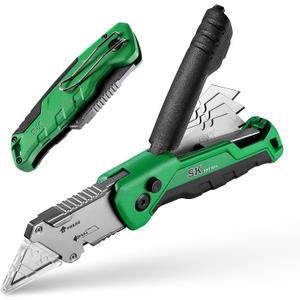 SK Folding Utility Knife with Additional Wire Cutter, Quick Change Box Cutter, Blade Storage in Handle, Extra 4 SK2M Blades Included