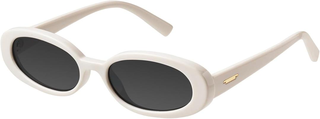 mosanana Retro Tiny Oval Sunglasses for Women with Small Face Narrow Style MS52360 (C3 White)
