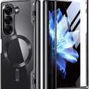 BERFY Upgraded Magnetic for Z Fold 6 Case, Compatible with Magsafe,[Built-in Screen Protector & Hinge Protection]Full-Body Plating Slim Shockproof Phone Case for Samsung Galaxy Z Fold 6 5g 2024, Black
