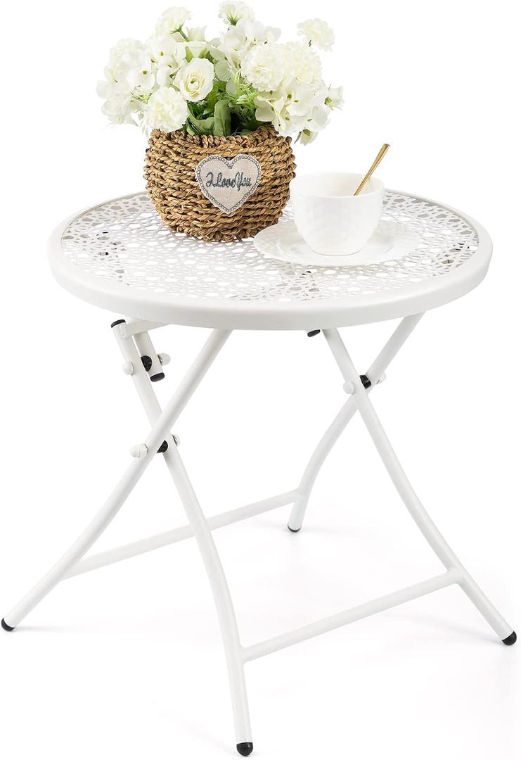 TeoKJ Folding Small Outdoor Side Table, Anti Rust Patio Metal Table