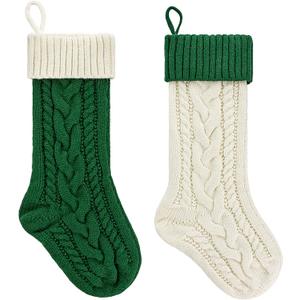 2 Pack 18" Personalized Christmas Stockings, 18inch Large Cable Knitted Xmas Hanging Stocking Decorations for Holiday Christmas Party Family Decor (Lvory/Green) (Green and White)