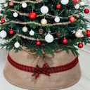 Outus Farmhouse Burlap Christmas Tree Collar Rustic Christmas Tree Ring Easy Set Up for Holiday Xmas Decor(Ribbons)