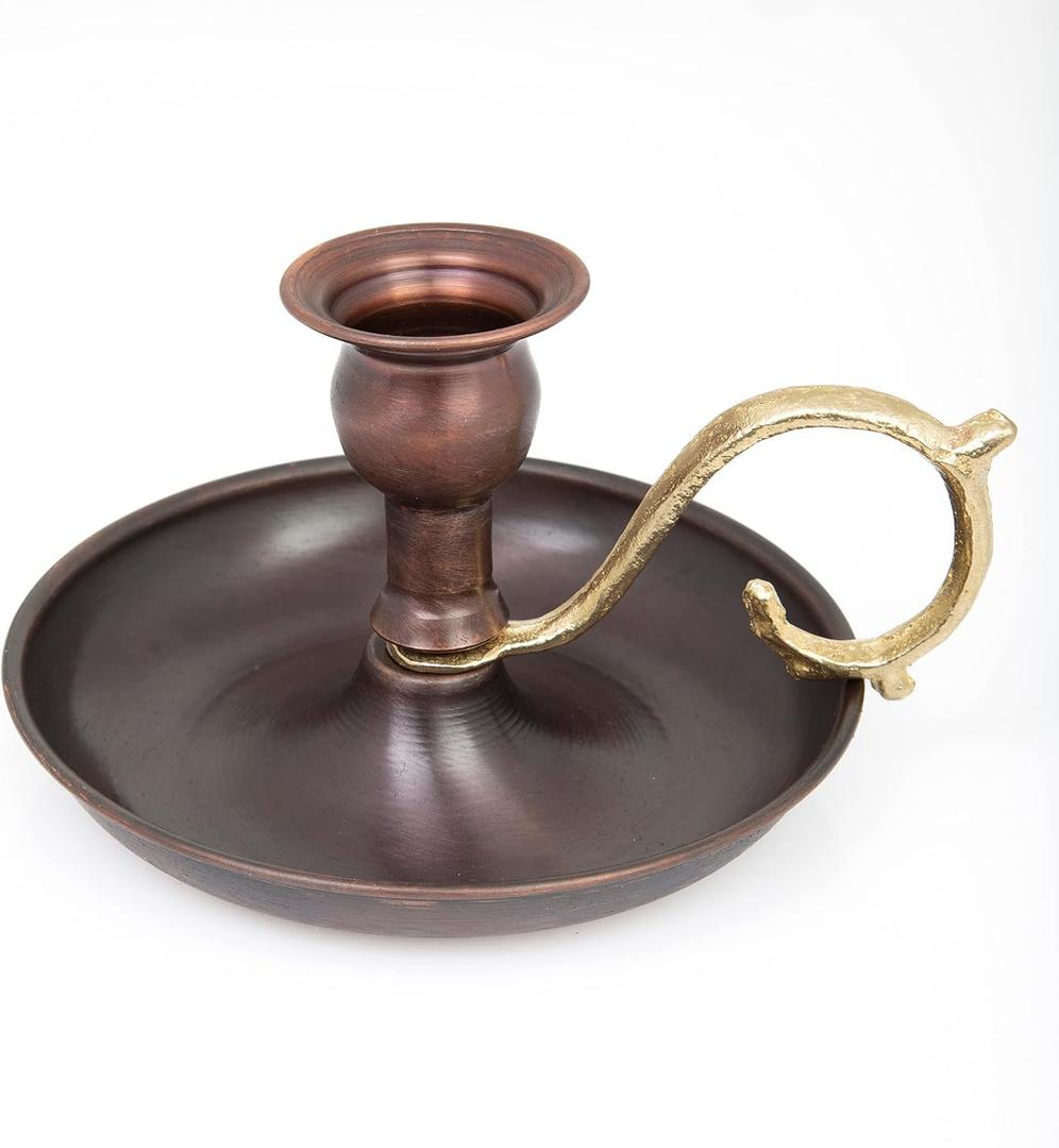 Copper Handmade Candle Holder for Rustic Home Decor with Handle Metal Candle Holders for Pillar Candles Gothic Decor Candlestick Holders (Oxide)