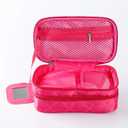 Women's Travel Makeup Bag,Large Double Layer Cosmetic Bags, Multifunction Toiletry Bags,Organizer Storage Pouch with Handle (Rose Red)