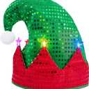 Elf Hat Felt Elf Hat with Jingle Bells Santa Hats Hat Great Holiday Party Costume New Year Gift Ideas and Accessory (Red With Stars)
