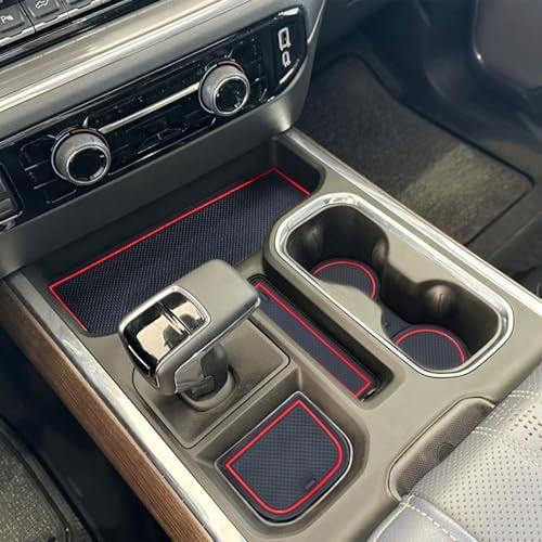 CIMOF Center Console Liner for Chevy Silverado 1500 / GMC Sierra 1500 Accessories 2023 2024 2025 Cup Holder Mat, Coaster Trim, Anti-Dust Interior, Non-Slip Pad, Custom Rubber Insert (6pcs, Red)