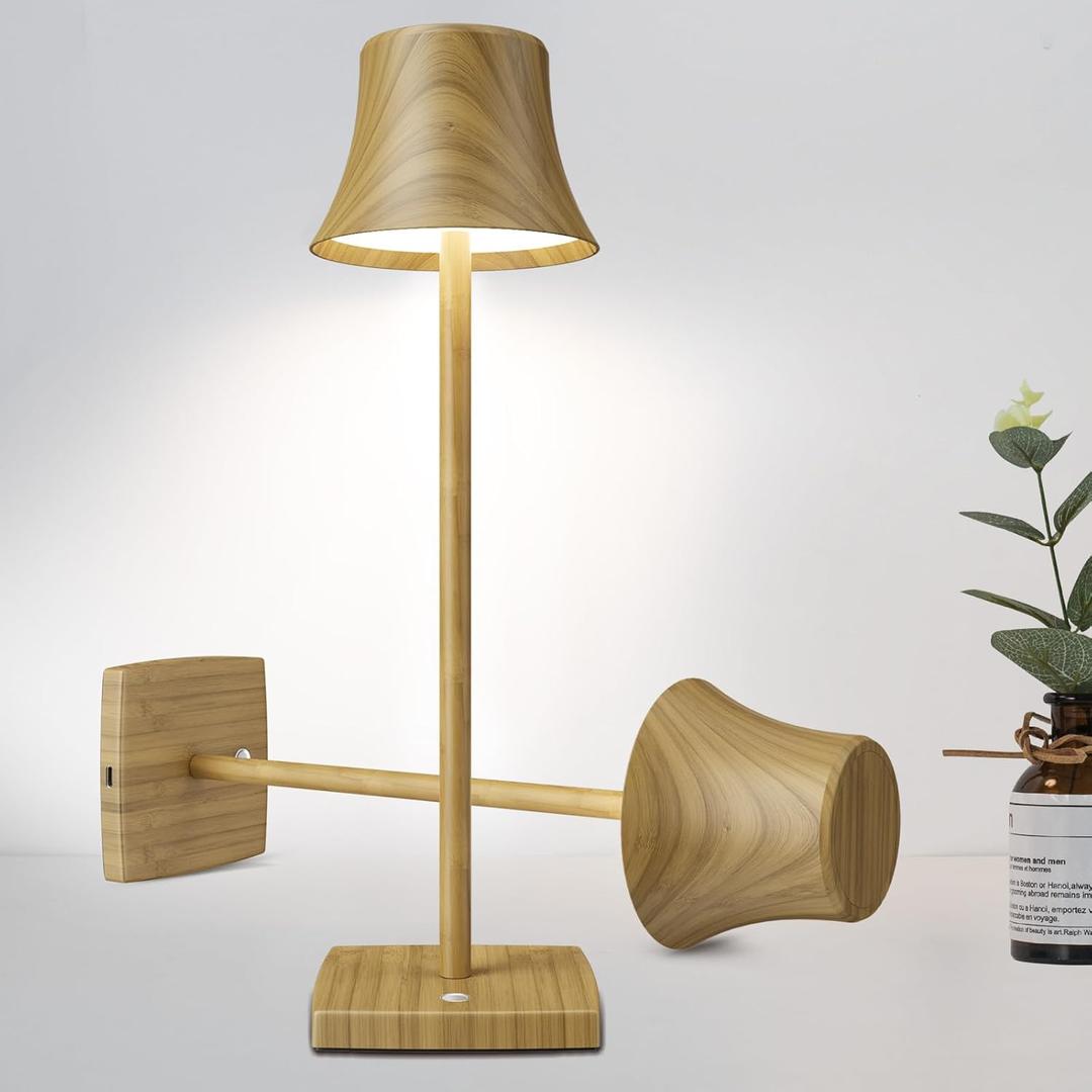 Set of 2 LED Cordless Table Light, Rechargeable Battery Powered 3 Levels Brightness Dimmable for Portable Outdoor Hotel Restaurant Dining Study Table Lamps Wood