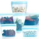 Reusable food container silicone bag, Upgrade second generation 6 Pcs Zip Containers Storage, 100% Silicone Reusable Food Bag, Stand Up Preservation Bag, Rounded interior for easy cleaning.