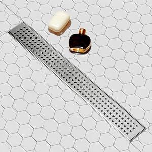 SaniteModar Linear Shower Drain, Shower Drain 36 inch with Removable Square Hole Panel, AISI Brushed 304 Stainless Steel Shower Floor Linear Drain with Adjustable Feet and Hair Strainer