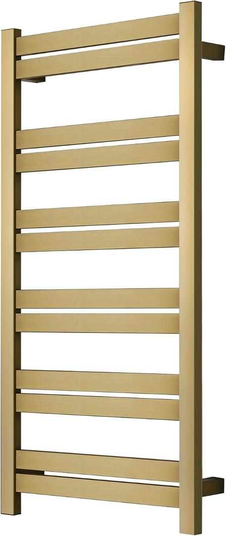 Electric Towel Warmer - Wall Mounted Bathroom Heated Towel Rack, Plug-in Design & Brushed Stainless Steel Finish Gold, 12 Bar