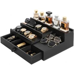 Cologne Organizer for Men,Solid Wood Cologne Stand with Drawer and Hidden Compartments, Nightstand Organizer,Dresser Drawer Organizers,Organizador de Perfumes,Perfume Stand Organizer for Bedroom,Black