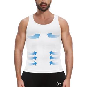 Slimming Undershirt Shapewear Gynecomastia Compression Shirt Men Body Shaper (S, White)