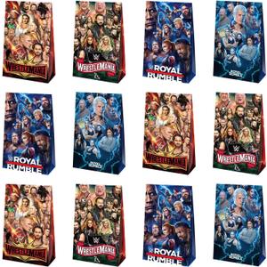 12PCS Wrestling Party Supplies Wrestling Themed Party Bags for Boys Girls Kids Party Decorations (WWE)