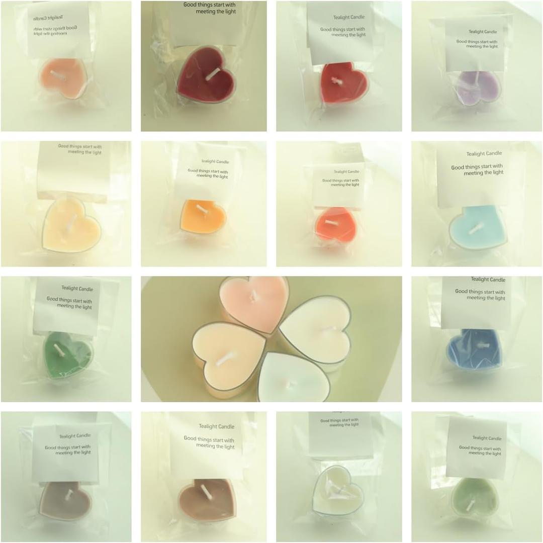 Heart Shaped Macaron Colored Tealight Candles,100% Natural Soy Wax No Lead Smokeless Candles for Decor Romantic Proposal, Birthday,16pcs