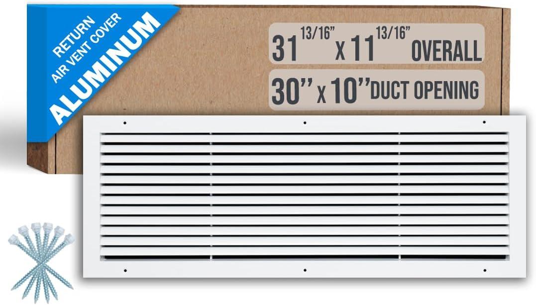 Fits 30x10 Duct Opening | Aluminum Return Air Grille by Handua | Vent Cover Grill for Sidewall and Ceiling | Rust Free | Durable Powder Coating | HVAC Cold Air Intake Grille | White