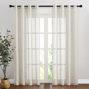 NICETOWN Natural Linen Curtains for Doorway 80 inch Length, Grommet Privacy Semi Sheer Linen Burlap Window Treatments with Light Filtering for Home Office/Living Room, W52 x L80, 2 Panels