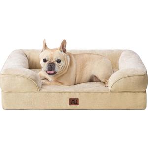EHEYCIGA Orthopedic Dog Bed for Medium Dogs, Waterproof Memory Foam Medium Dog Beds with Sides, Non-Slip Bottom and Egg-Crate Foam Pet Couch Bed with Washable Removable Cover, Greige