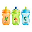Tommee Tippee Sportee Water Bottle, for 12m+, 10oz, Pack of 3 Non-Spill Sippy Cups for Toddlers, Orange, Green and Blue, with Bite-Resistant Spout, Easy-Hold and BPA Free